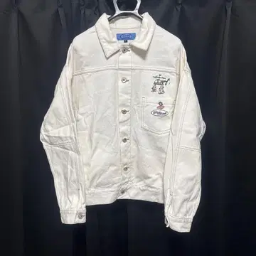 LEFT ALONE 데님 자켓 XL 사이즈 화이트 자수 오버 사이즈