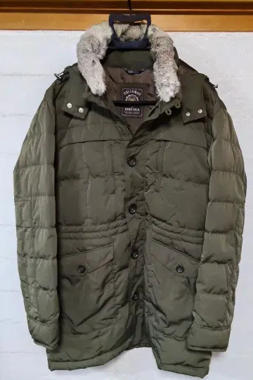 Golden Bear 후드 부착 퍼 부착 다운 자켓 올리브 색상