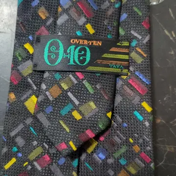 OVER TEN 실크 넥타이 컬러풀 기하학 패턴
