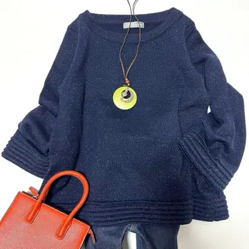 새상품급 DAMA  컬렉션 라메 니트 네이비 M