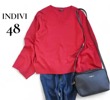 인디비 빅 사이즈 2WAY 니트 볼륨 슬리브 빨간색 48 새상품급