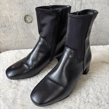 허브 사이드 지퍼 가죽 숏부츠 블랙 24.5cm