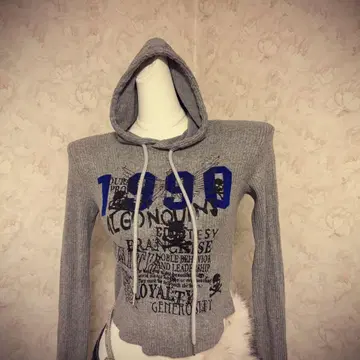 헤이세이 갸루 1990 프린트 후드 부착 크롭 후드티 Y2K