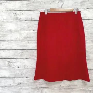 타이트 스커트 무릎 기장 레드 레트로 울 혼방 예쁜 색상