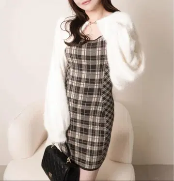 17 립 서비스 정가 13090엔 페더 체크 앙상블 원피스 브라운 S