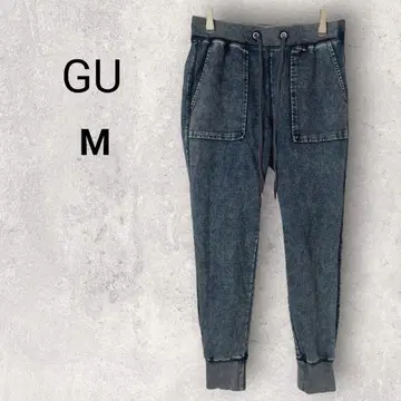 지유 데님 맨투맨 이지 팬츠 M 블루 슬림 레그 효과 데미지 가공
