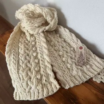 아란 무늬 머플러 손뜨개질 생지색