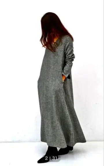 AKTE 액트 V넥 트위드 롱 원피스