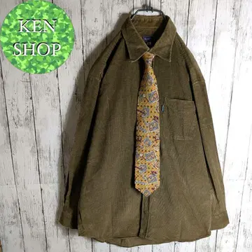 넥타이 셔츠 다크 브라운 코듀로이 레트로 디자인 패턴 빈티지 구제 의류