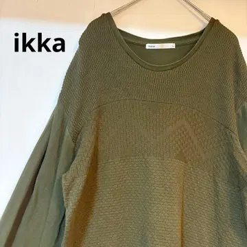 Ikka 니트 롱티 셔츠 카키 면 남성용 L