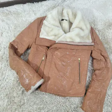AMBIENT 보아 지퍼 가죽 자켓 램 가죽 페이크 무스탕