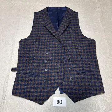 90 컨디션 최상 가마쿠라 셔츠 브라운 네이비 체크 베스트 44 S
