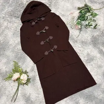 [ DEFACHE ] 후드 니트 더플 코트 롱 기장 브라운 캐시미어 혼방