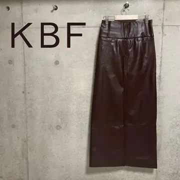 KBF 브라운 가죽풍 하이웨스트 타이트 롱 스커트 슬릿