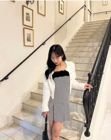 An MILLE 홀리데이 컬렉션 퍼 달린 하운드투스 체크 플리츠 OP