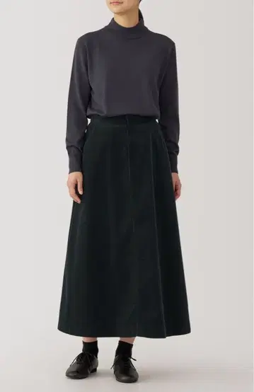 무인양품 MUJI 나무 열매로 만든 카포크 혼방 코듀로이 플레어 스커트