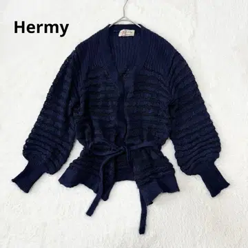 Hermy 모헤어 혼방 니트 가디건 허리 마크 버튼리스 네이비