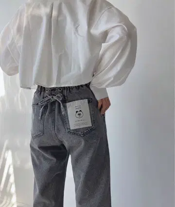 그레이 하이웨스트 데님 팬츠