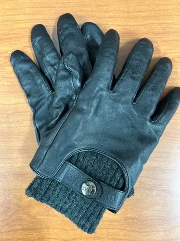 Dents 블랙 가죽 장갑 니트 커프 M