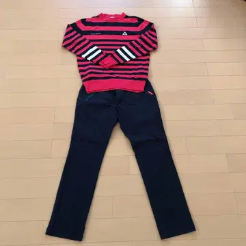 르꼬끄 빨간색과 블랙 스트라이프 스웨터와 팬츠 세트