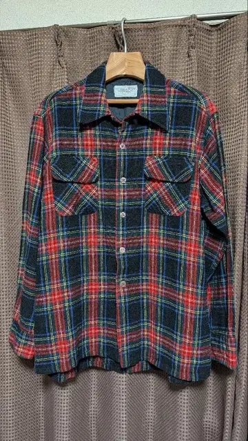 70s J.C.PENNEY 울 체크 보드 셔츠 빨간색 L 사이즈