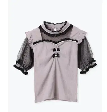 도트 튤 데콜테 시어 티셔츠 핑크 NOEMIE