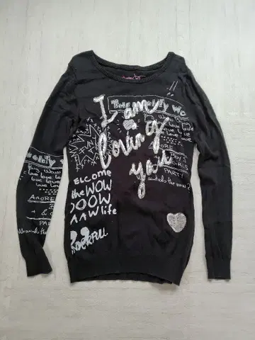 Desigual 블랙 문자 프린트 L 사이즈 긴팔