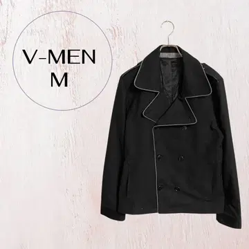 브이멘 피코트풍 자켓 M 블랙 파이핑 더블 버튼