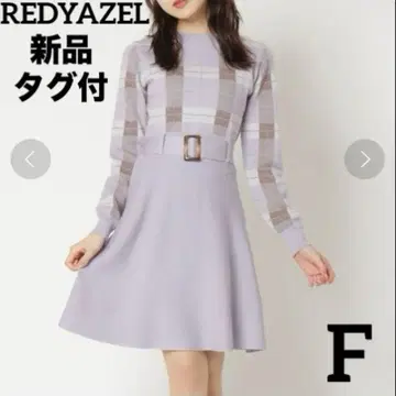 새상품 REDYAZEL 체크 자카드 니트 원피스 라벤더 F