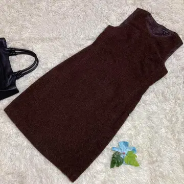 새상품급 EPOCA 에포카 슬리브리스 원피스 브라운 울 나일론 40 M