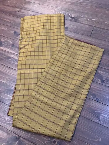 명주 코몬 격자 무늬 이중 기모노