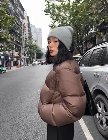 브라운 숏 기장 다운 자켓