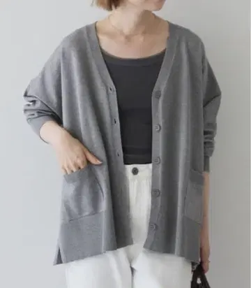 아메리칸 홀릭 바이파치 V넥 루즈 가디건 멜란지 그레이 L