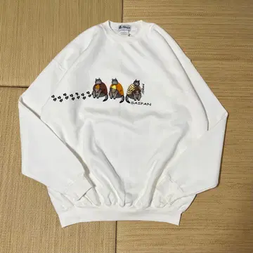 택 포함 새상품 클레이지 셔츠 밤캣 90s 맨투맨 화이트 L