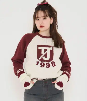 Tina:jojun 오리지널 자카드 니트 레드 암워머 세트