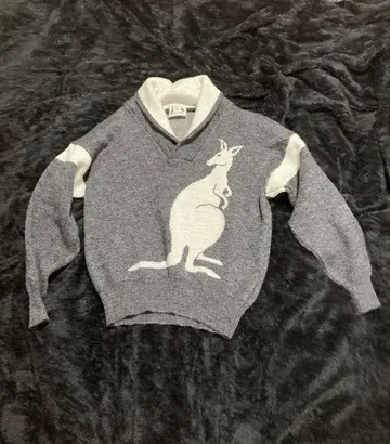 HYSPORT 울 캥거루 디자인 V넥 니트 스웨터 레트로