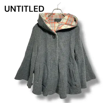UNTITLED 안쪽 체크 판초 코트 M 일본제 모 100% 그레이 계열