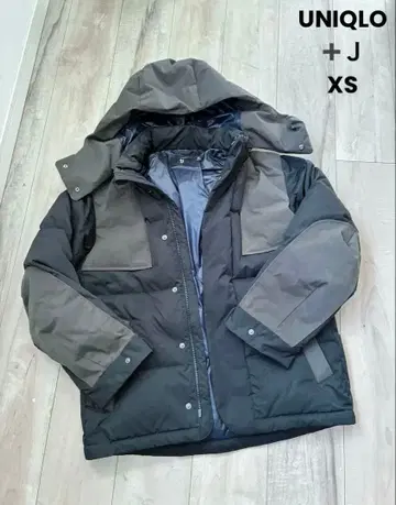 유니클로 +J 다운 자켓 네이비 그레이