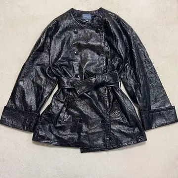 새상품급 캐서린마랜드리노 노카라 코트 에나멜 블랙 y2k