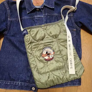 와펜 부착 숄더백 핸드메이드 퀼팅 아메카지 리메이크