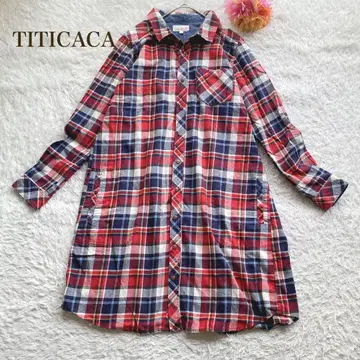 티티카카 [ L ] 체크 무늬 셔츠 원피스 튜닉 기장 캐주얼
