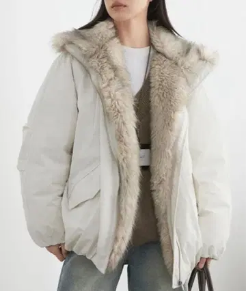 인조 모피 칼라 볼륨 블루종