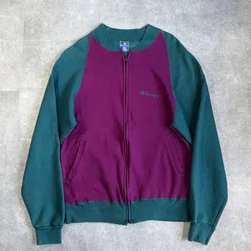 [ 새상품급 ] 90s USA 챔피온 투톤 절개 풀 집업 맨투맨 L