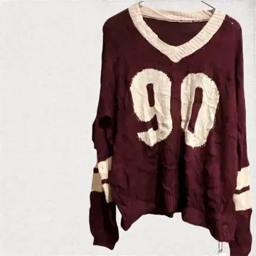 CIDER 버건디 넘버 프린트 스웨터 XS