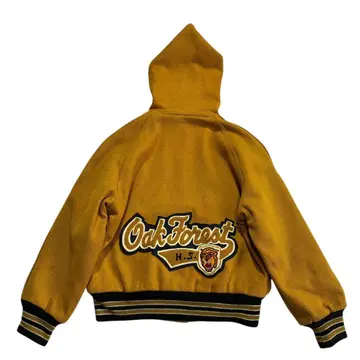70s USA 후드 부착 바시티 자켓 머스타드 호랑이 레터드 와펜