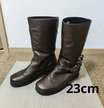 [일본제] 롱 부츠 23cm 미들 기장 플라워 모티브 플랫 밑창