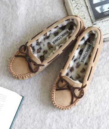 MINNETONKA 미네통카 레오파드 보아 모카신 신발 KIMMY