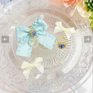 ROJITA 프릴 리본+하트 펄 반지 SET 블루 액세서리