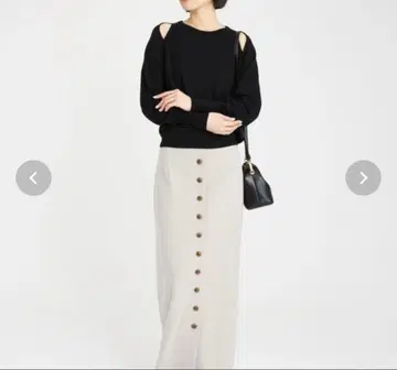 새상품 BABYLONE 버튼 I라인 플란넬 스커트 38(M)