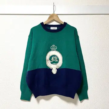 [레어 디자인] 먼싱웨어 L 울100% 자수 로고 니트 스웨터